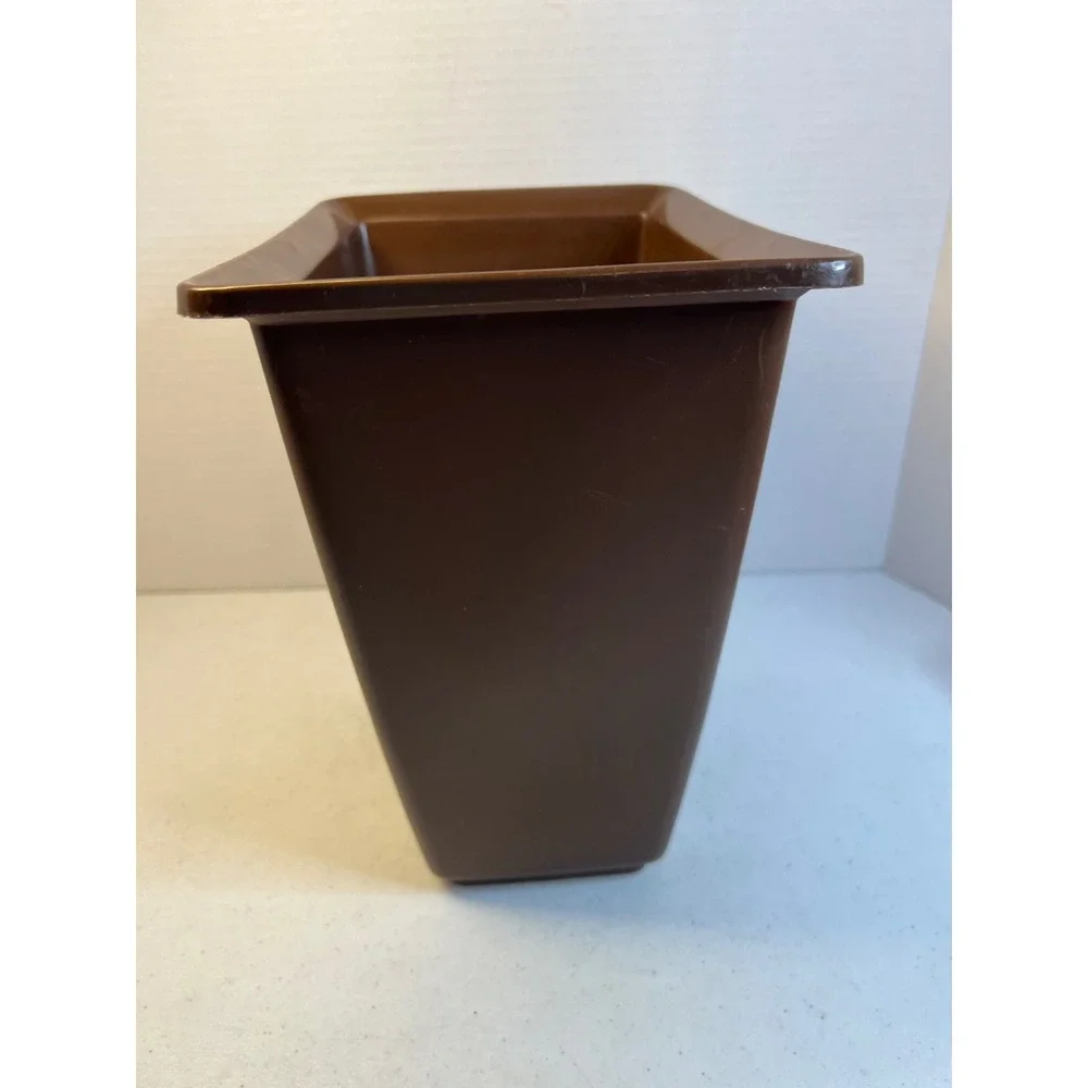 Vintage Rubbermaid 2952 Brown Wastebasket Trash Can White Daisy Floral Retro 70s